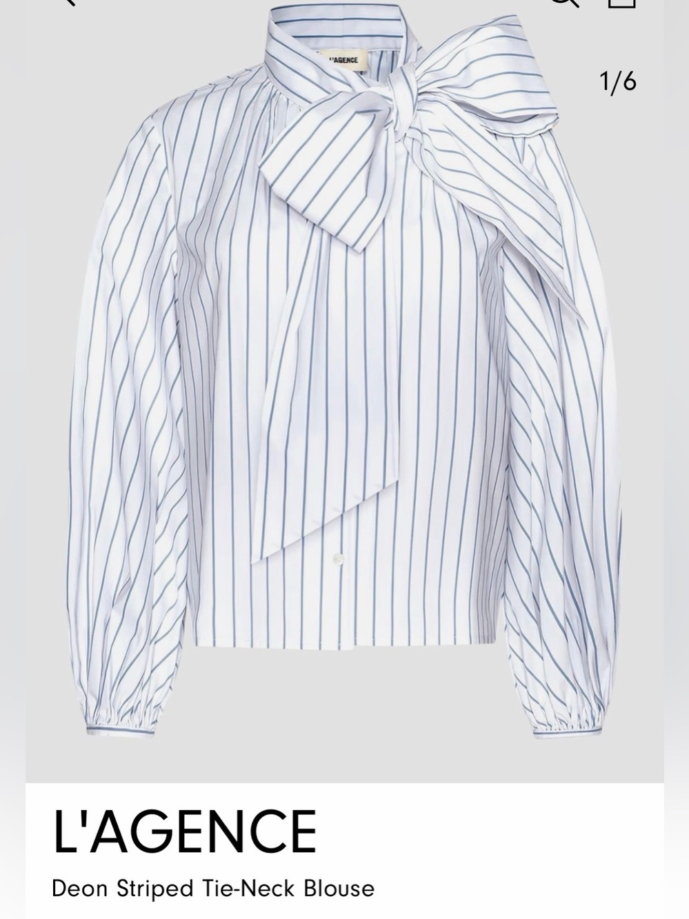 L'AGENCE Depn White and Blue Pinstripe Tie-Neck Blouse